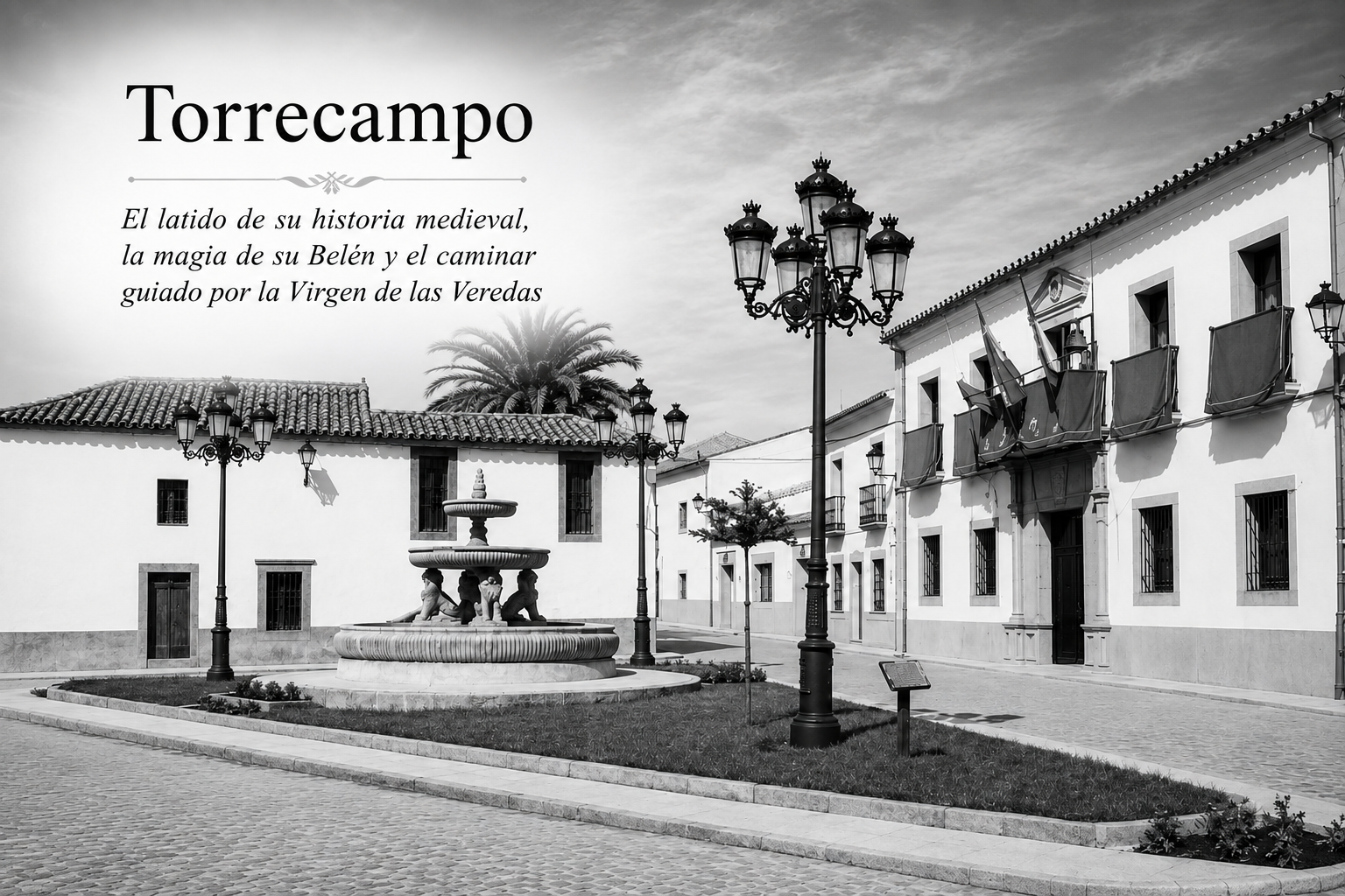 Portada aprobada de Torrecampo en blanco y negro, con plaza, nombre y definición integrados